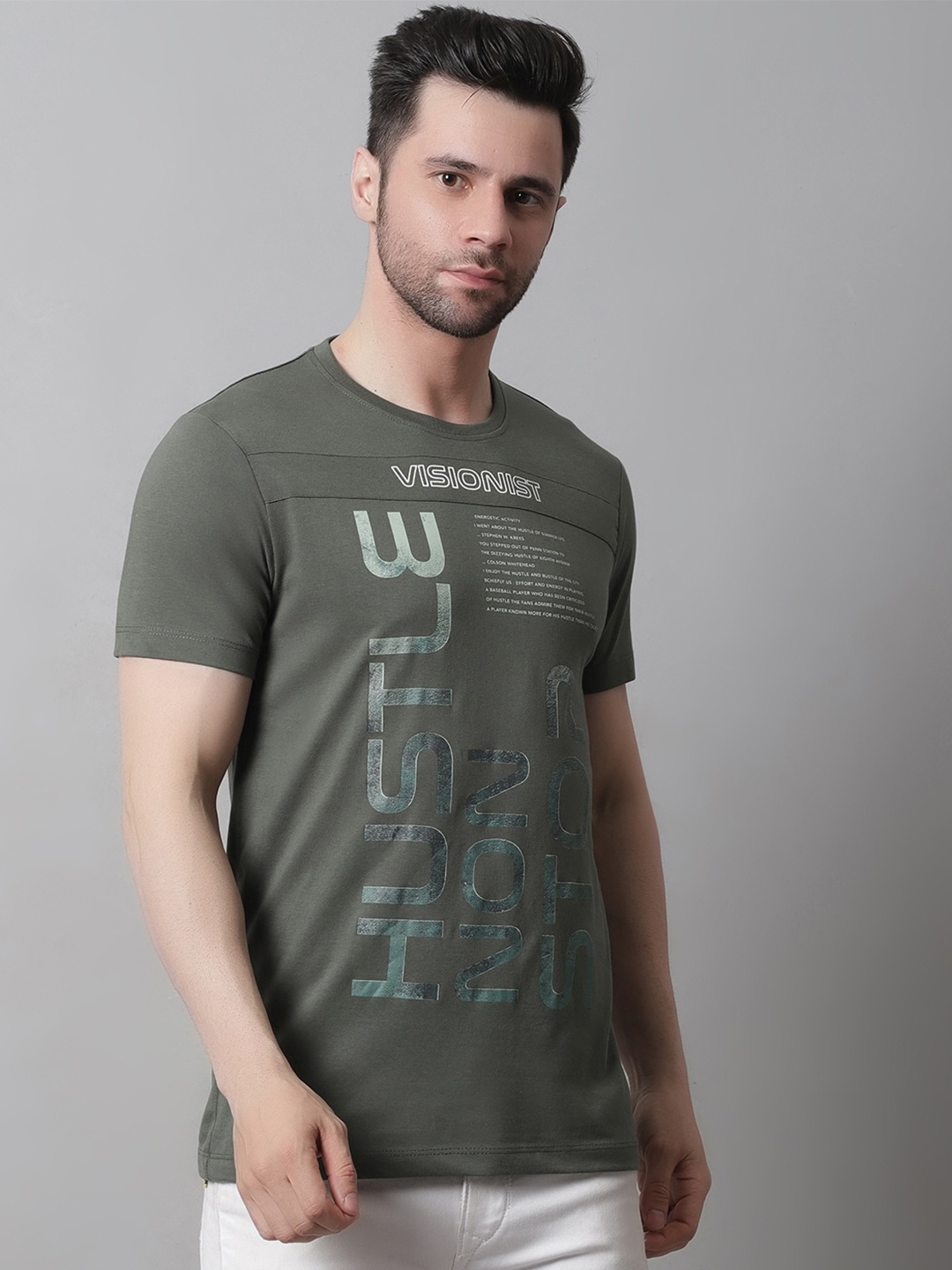 

VENITIAN Typography Printed Slim Fit Cotton T-Shirt, Olive