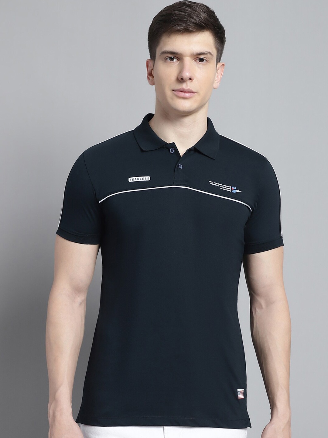 

VENITIAN Polo Collar Slim Fit Cotton T-shirt, Navy blue