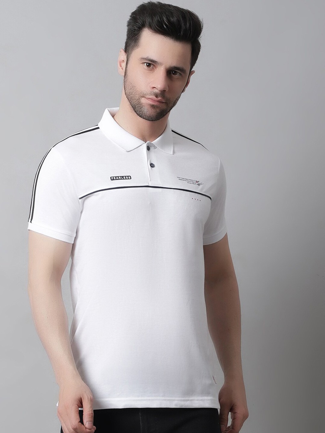 

VENITIAN Polo Collar Short Sleeves Slim Fit Cotton T-shirt, White
