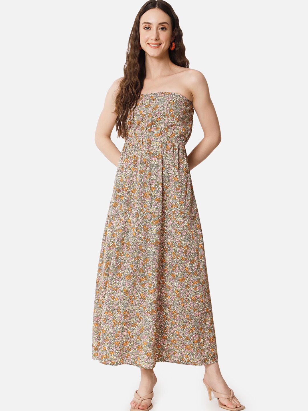 

ALL WAYS YOU Floral Printed Strapless A-line Maxi Dress, Beige