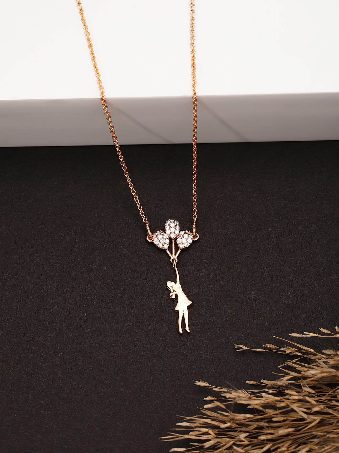 

VOGUE PANASH Gold-Plated CZ-Studded Solitaire Girl Shaped Pendant With Chain