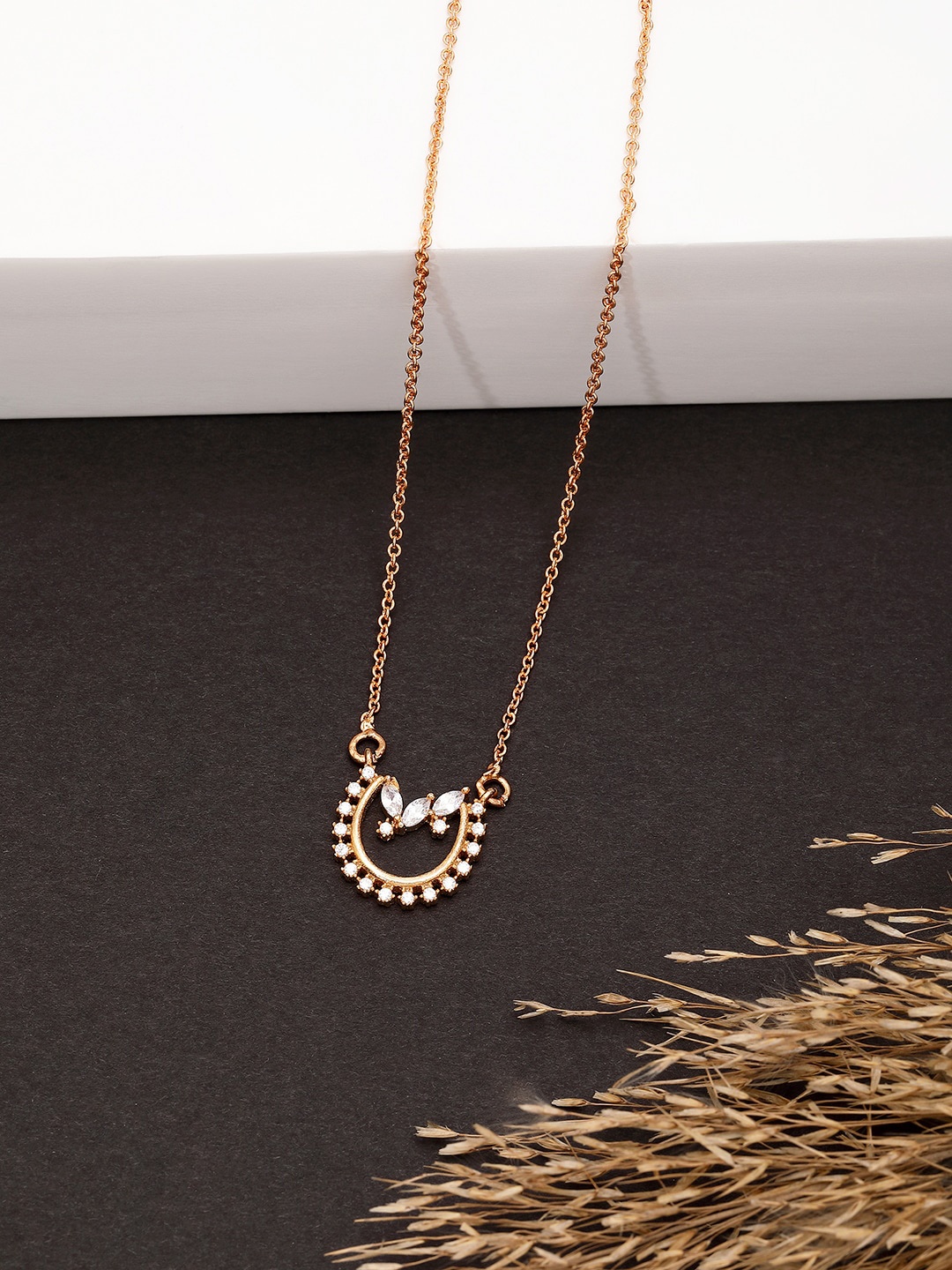 

VOGUE PANASH Gold-Plated Cubic Zirconia-Studded Brass Pendant With Chain