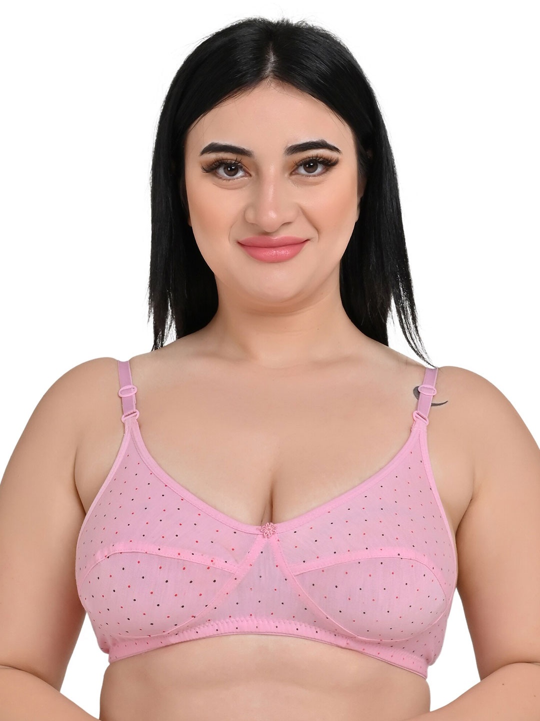 

Piylu Pack of 3 Printed All Day Comfort Full Coverage Bras Neha-CB3-White-LP-Skin, Pink