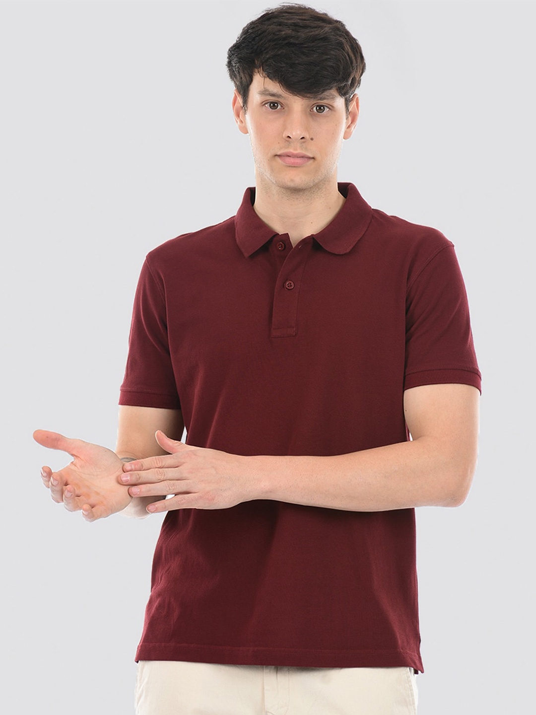 

ONEWAY Solid Cotton Polo T-Shirt, Maroon