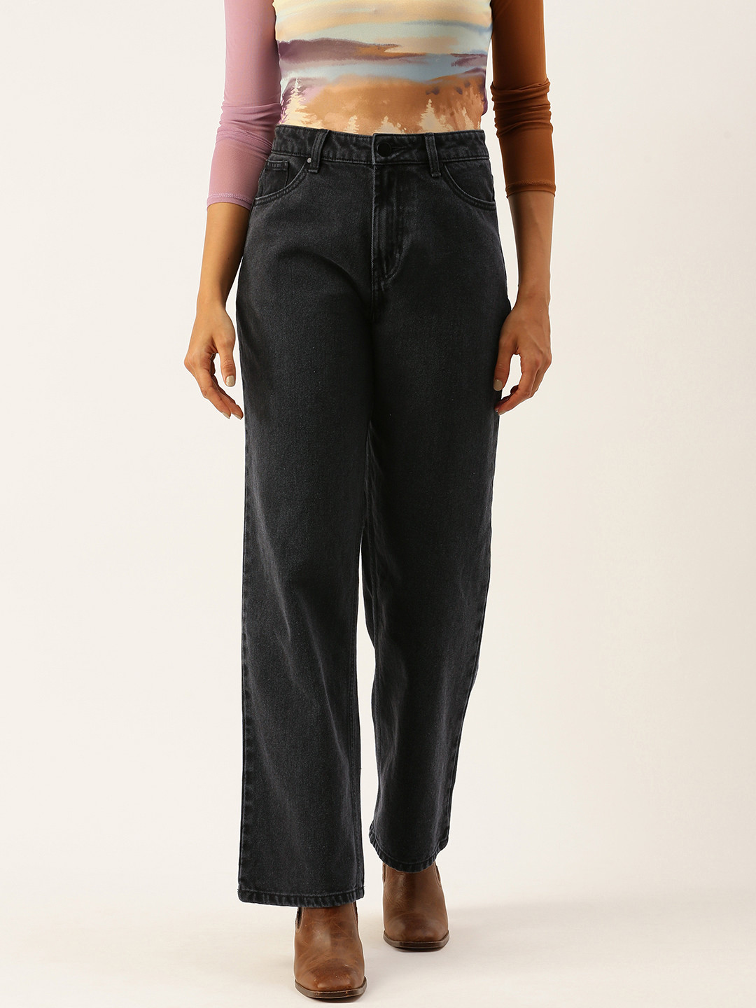 

Bene Kleed Women High-Rise Relaxed Fit Jeans, Charcoal