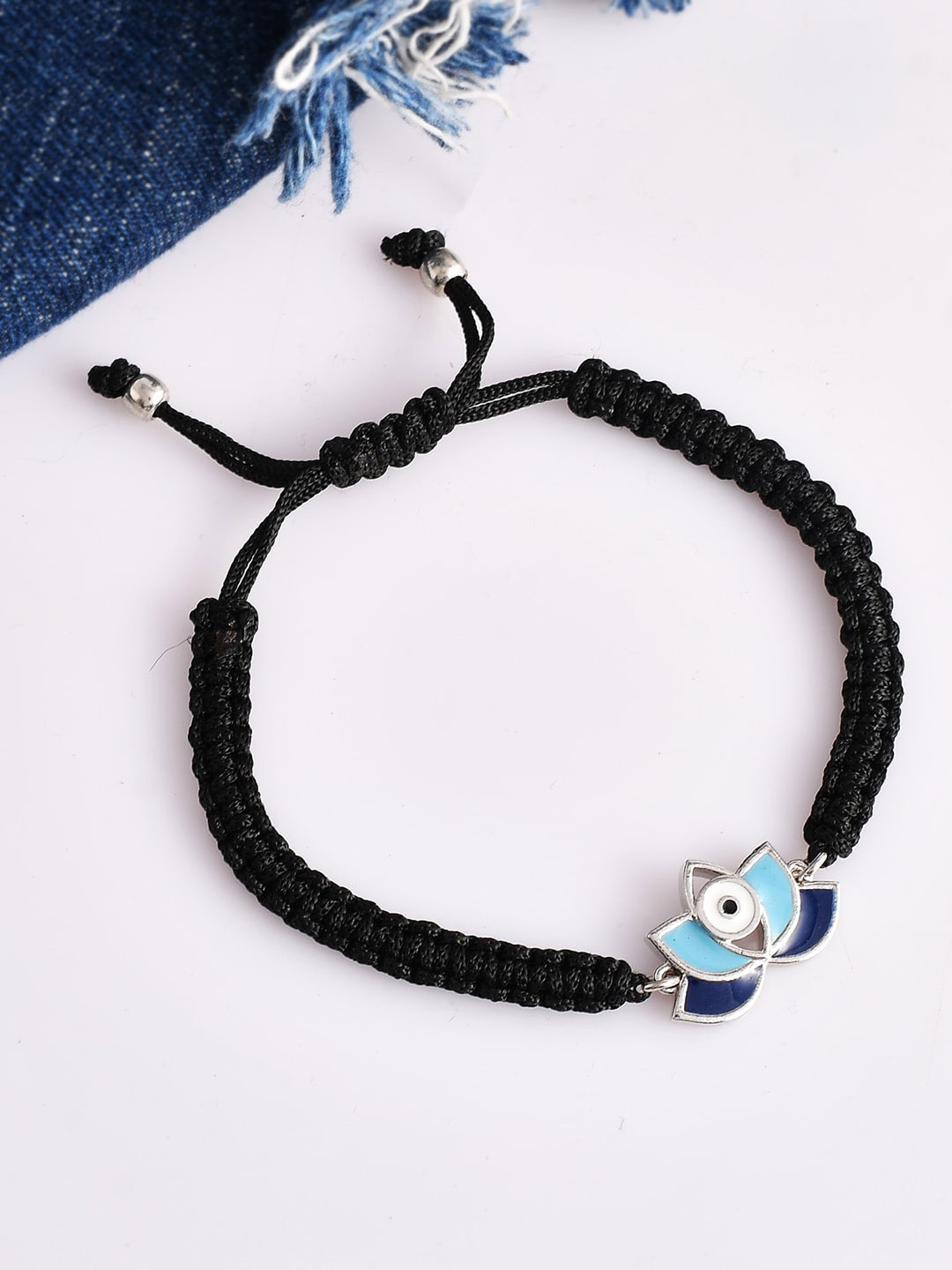 

Voylla Silver-Plated Evil Eye Lotus Motif Oxidized Wraparound Bracelet