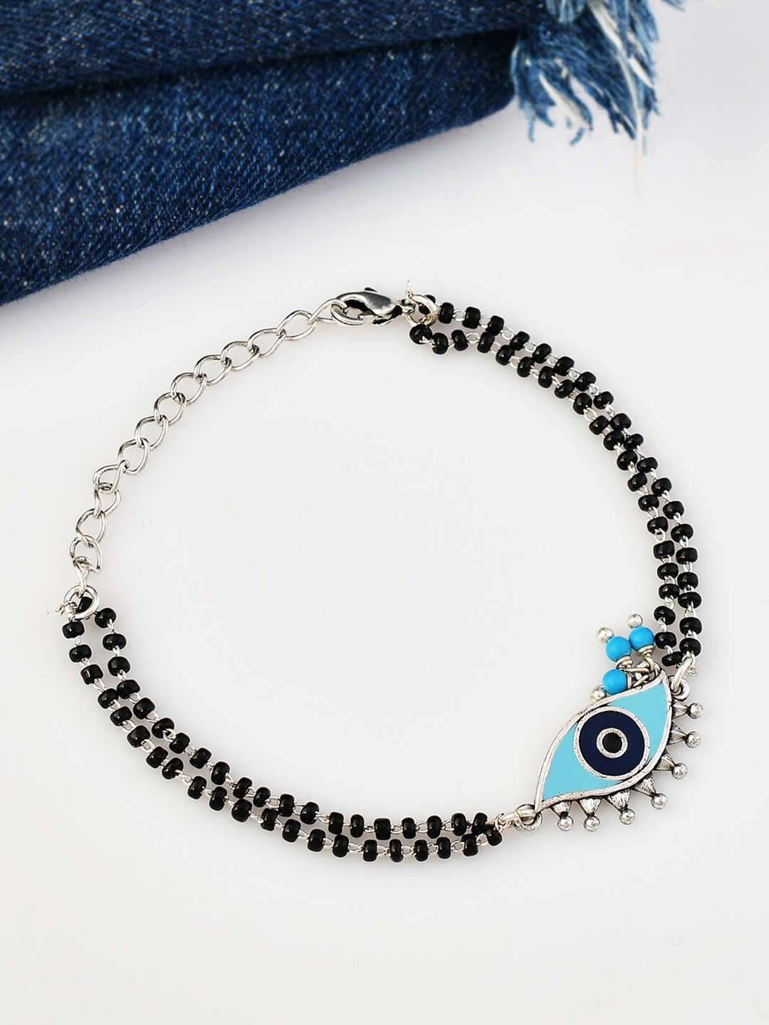 

Voylla Women Evil Eye Double Layer Brass Silver-Plated Link Bracelet