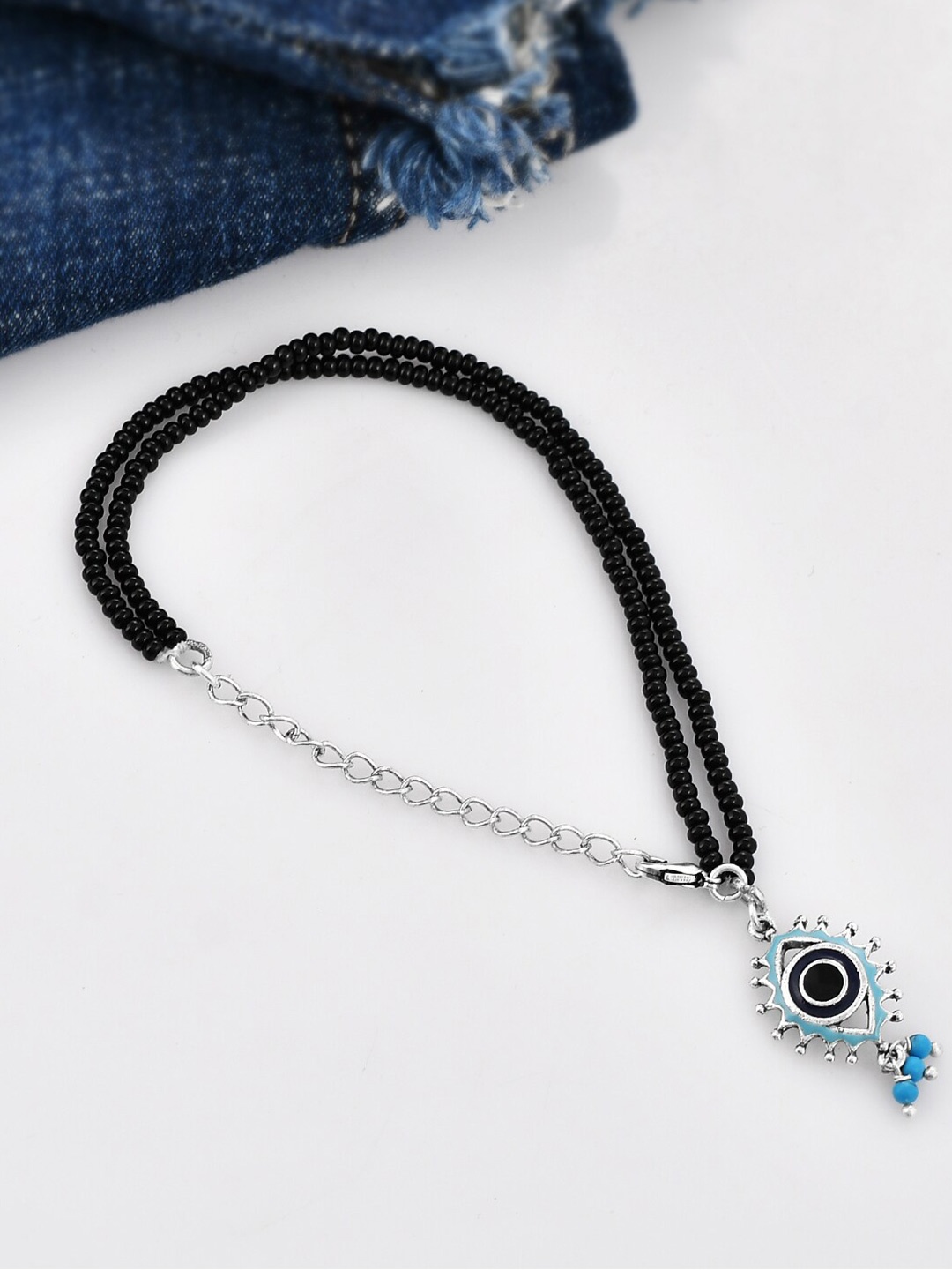 

Voylla Silver-Plated Layer Beaded Link Bracelet