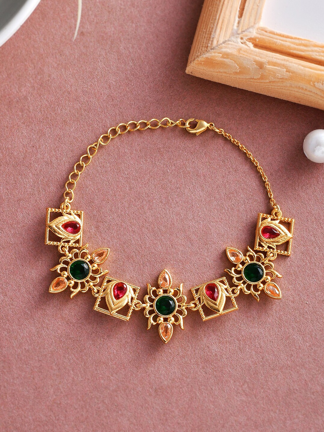 

Voylla Gold-Plated Artificial Stones Studded Link Bracelet