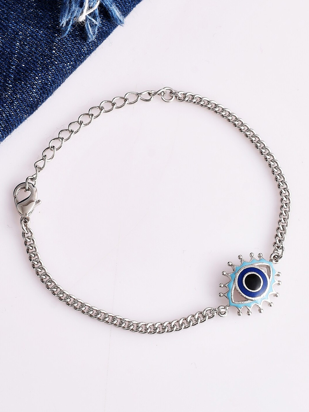 

Voylla Silver-Plated Evil Eye Motif Oxidized Link Bracelet