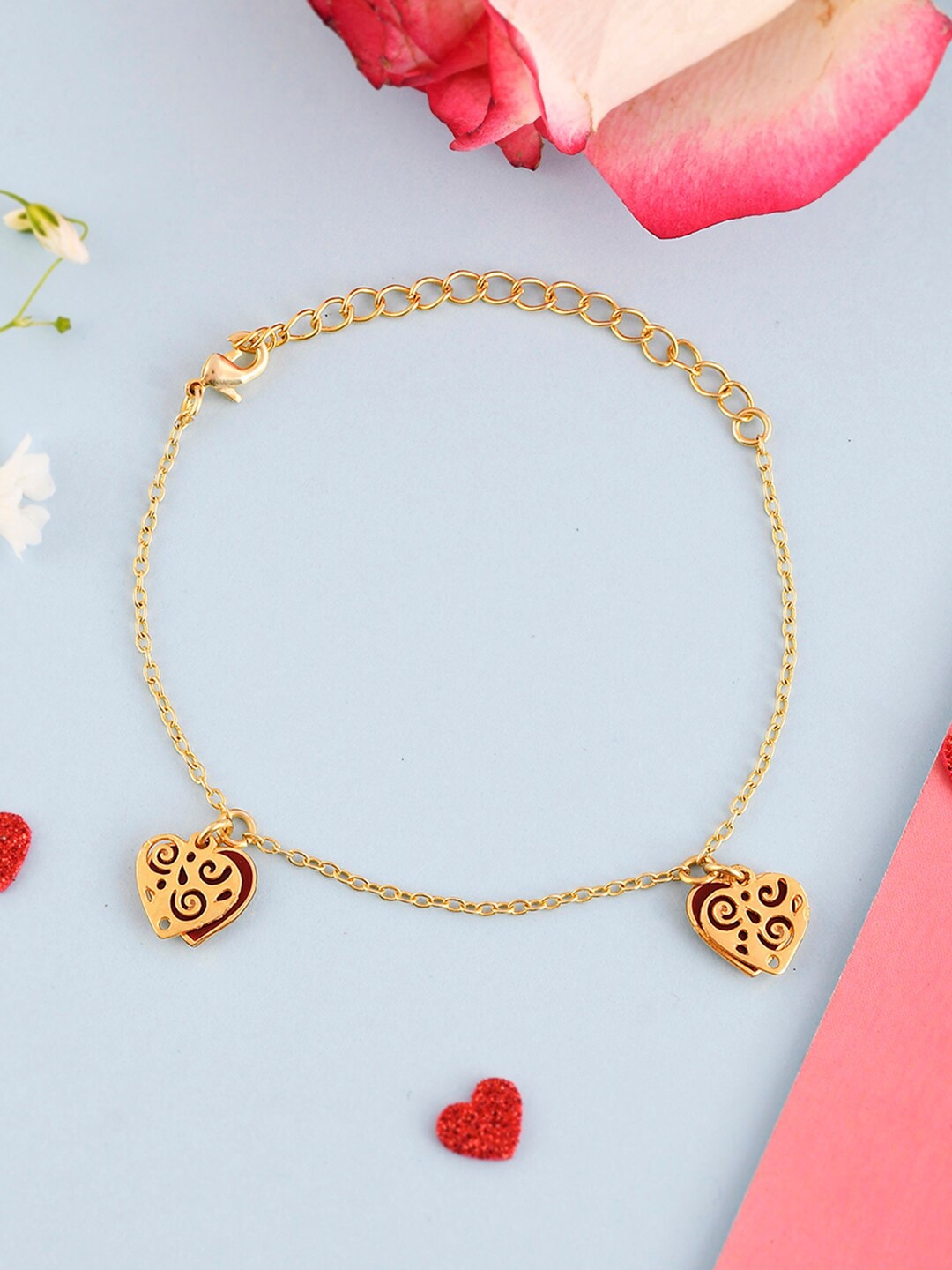 

Voylla Women Gold-Plated Hearts Charm Bracelet