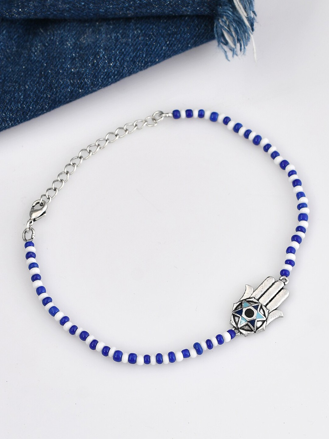 

Voylla Silver-Plated Evil Eye Oxidised Charm Bracelet