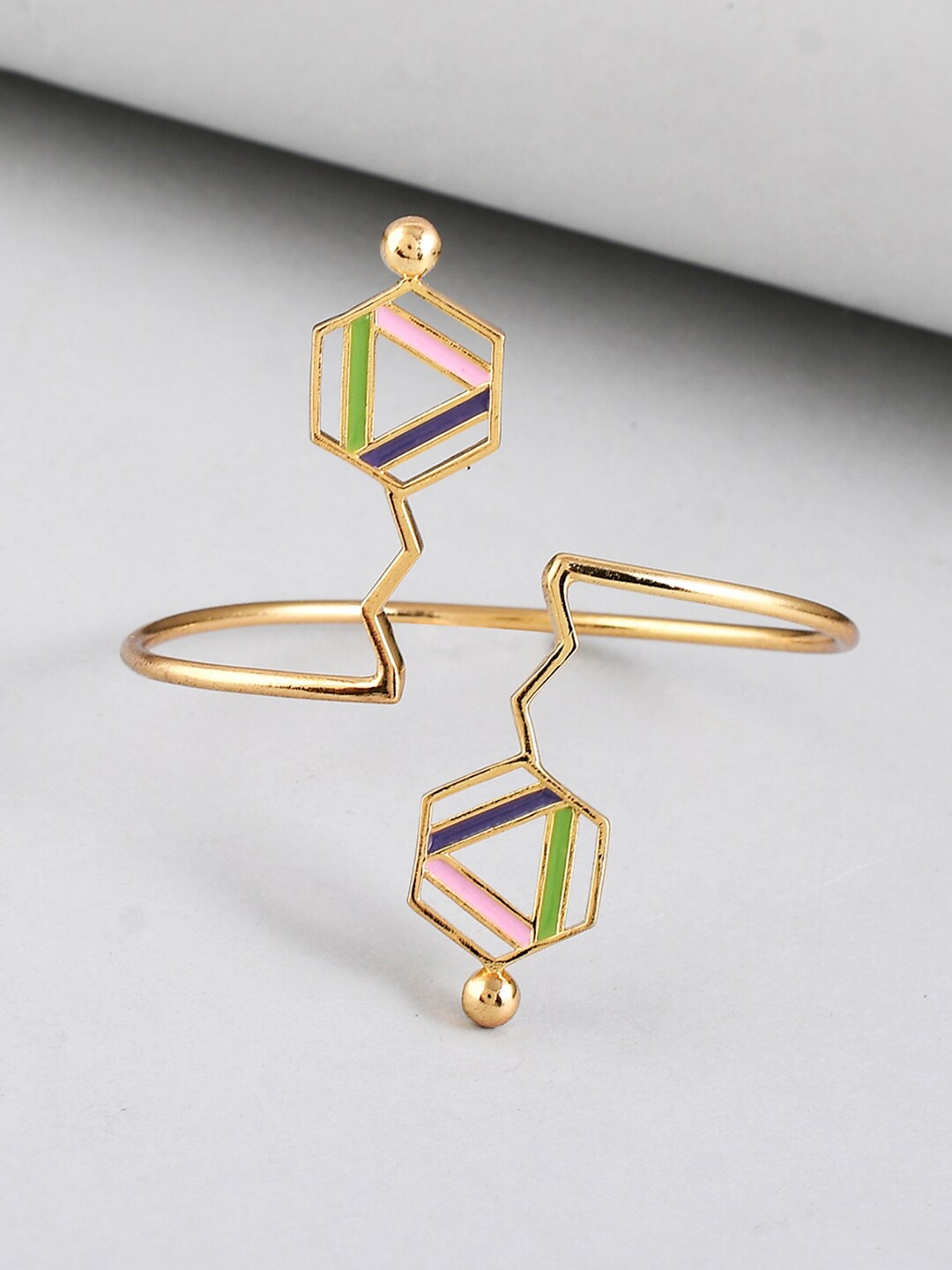 

Voylla W Gold-Plated Benzene Enamelled Hexagons Cuff Bracelet