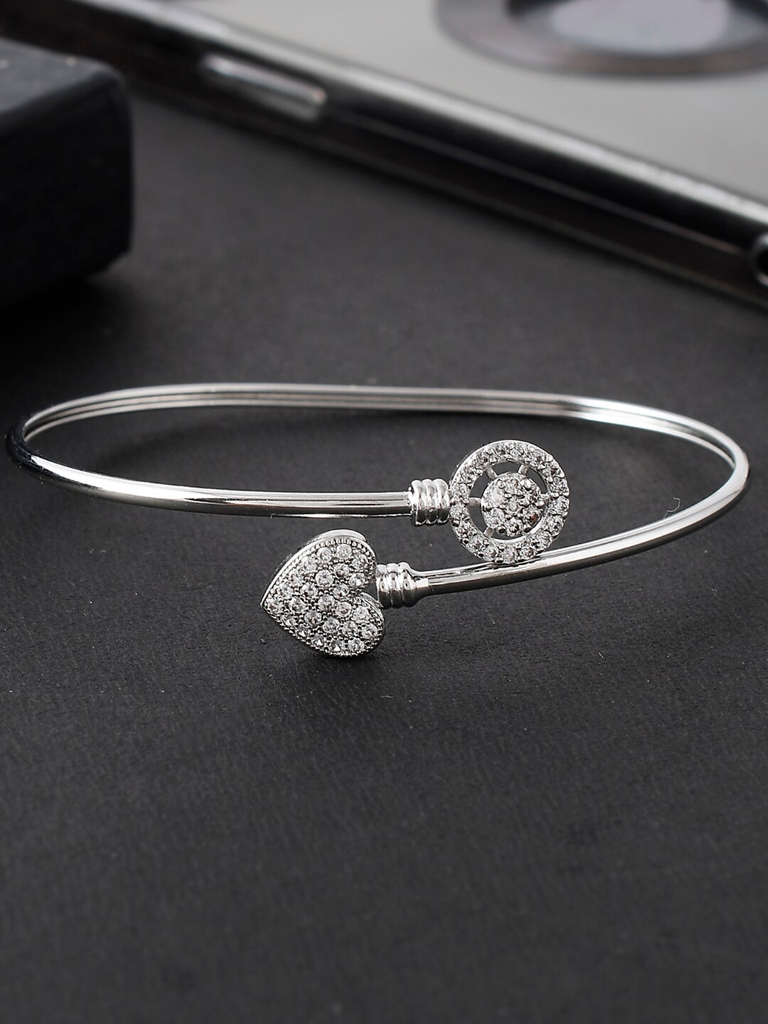 

Voylla Rhodium-Plated Cubic Zirconia Cuff Bracelet, Silver