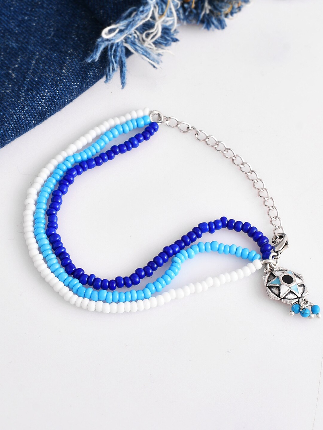 

Voylla Silver-Plated Evil Eye Artificial Beads Link Bracelet