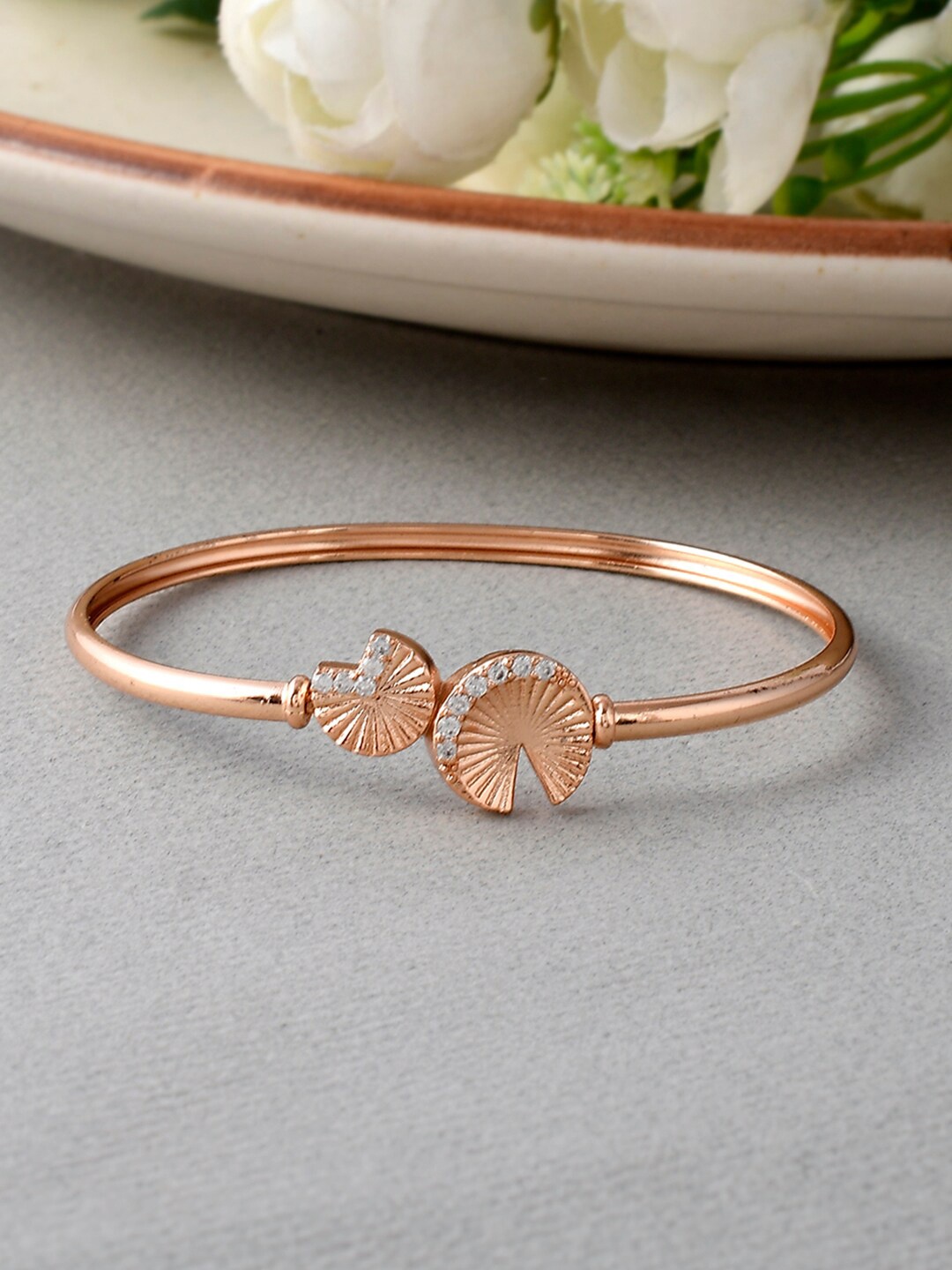 

Voylla Women Brass CZ Elegance Rose Gold-Plated Cuff Bracelet