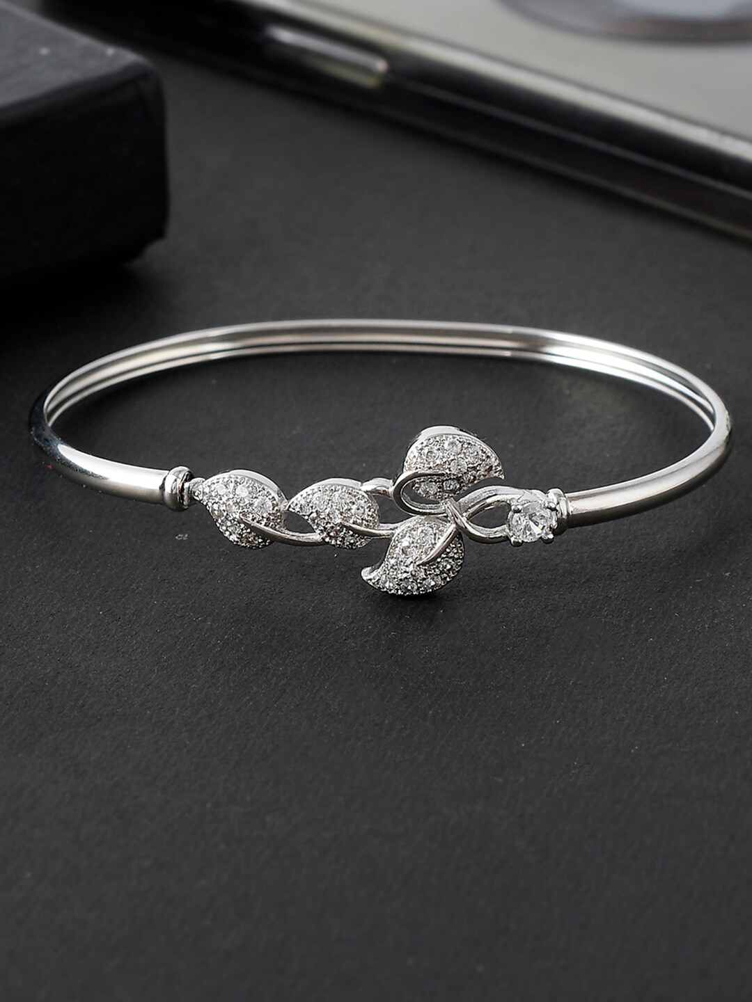 

Voylla Women Brass Rhodium-Plated Bangle-Style Bracelet, Silver