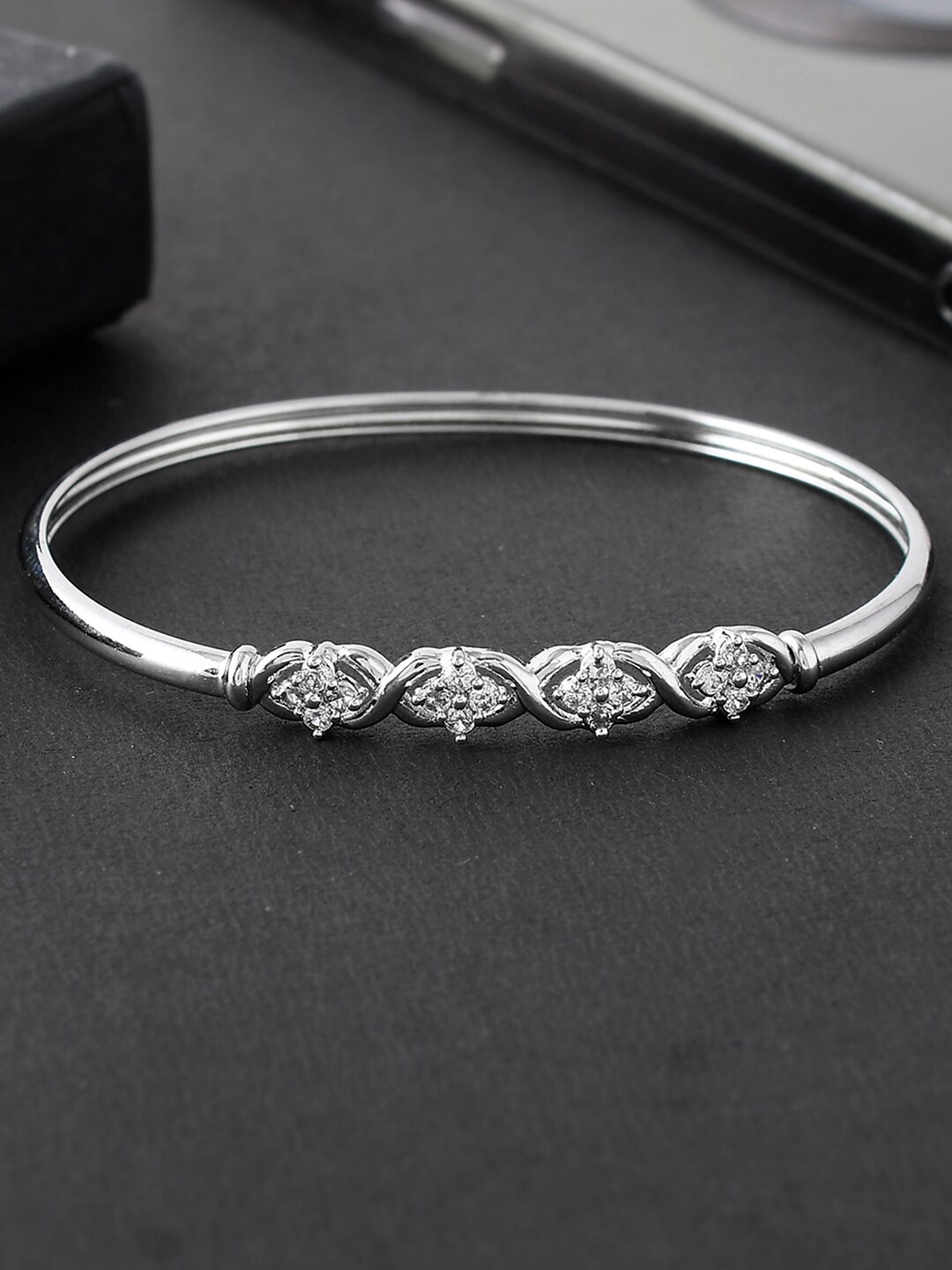 

Voylla Rhodium-Plated Kada Bracelet, Silver