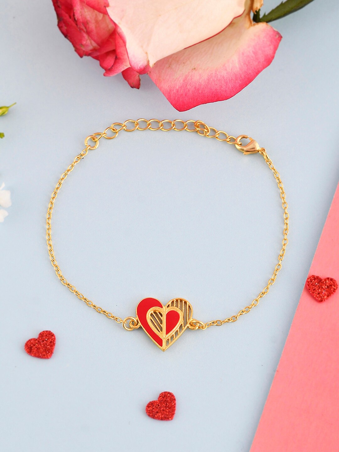 

Voylla Gold-Plated Valentine's Day Collection Edgy Heart Link Bracelet