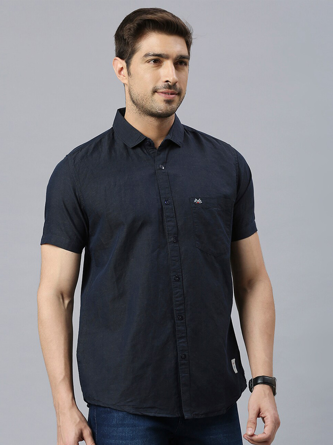 

Thomas Scott Classic Slim Fit Linen Cotton Casual Shirt, Navy blue