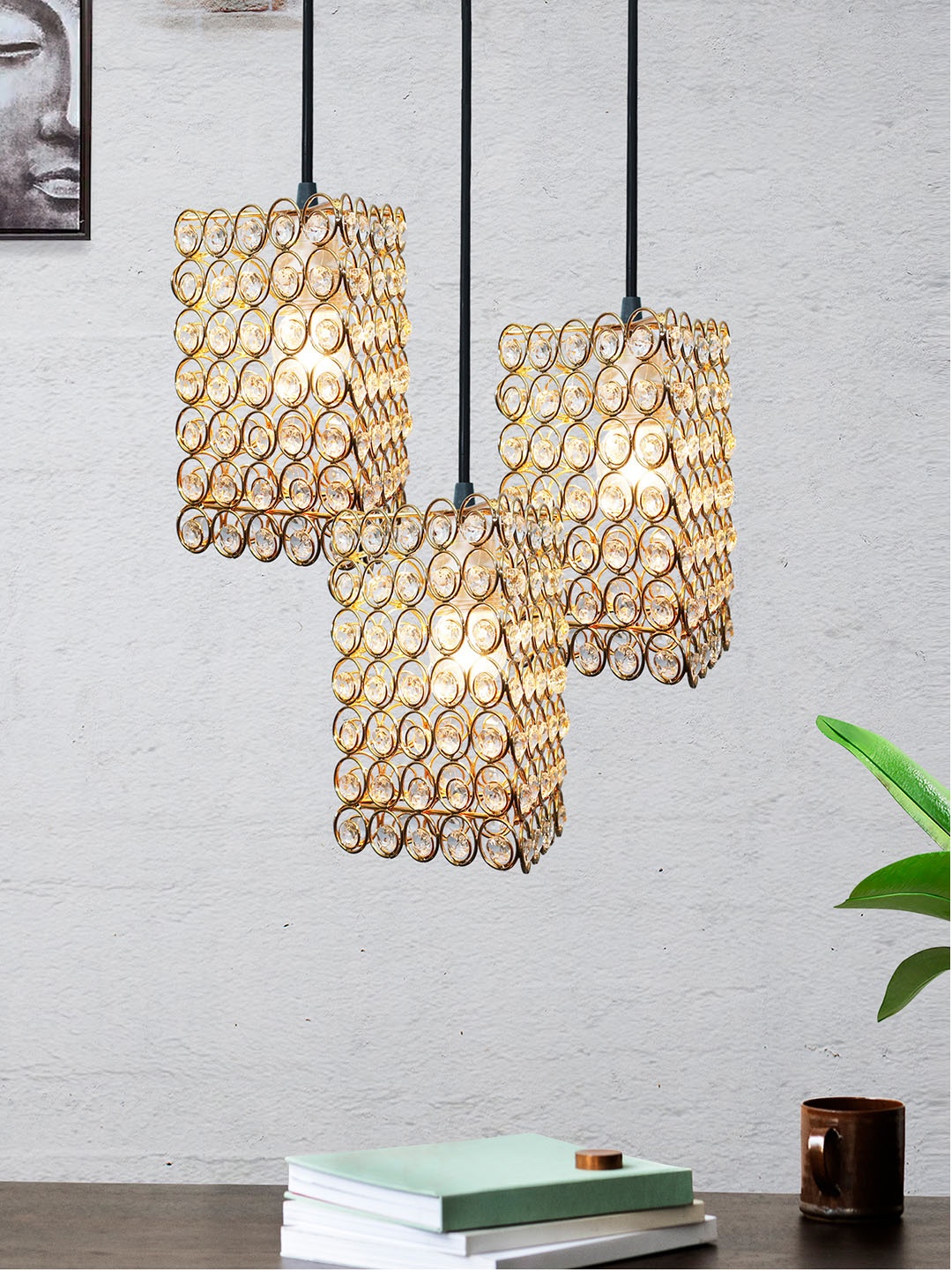 

Homesake Black 3-Lights Pendant Ceiling Lamp, Gold