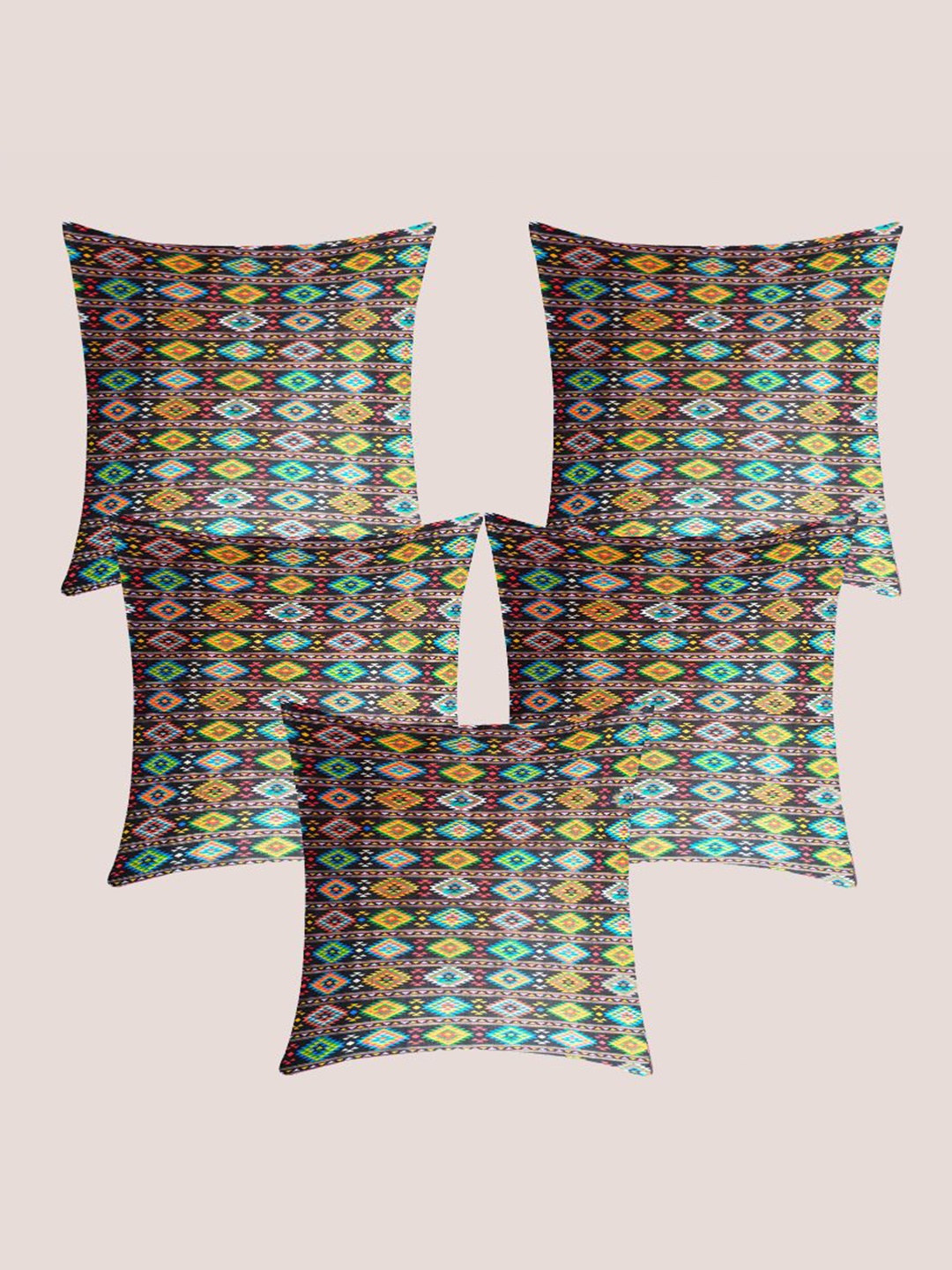 

Molcha Green & Yellow 5 Pieces Geometric Printed Cotton Square Cushion Covers
