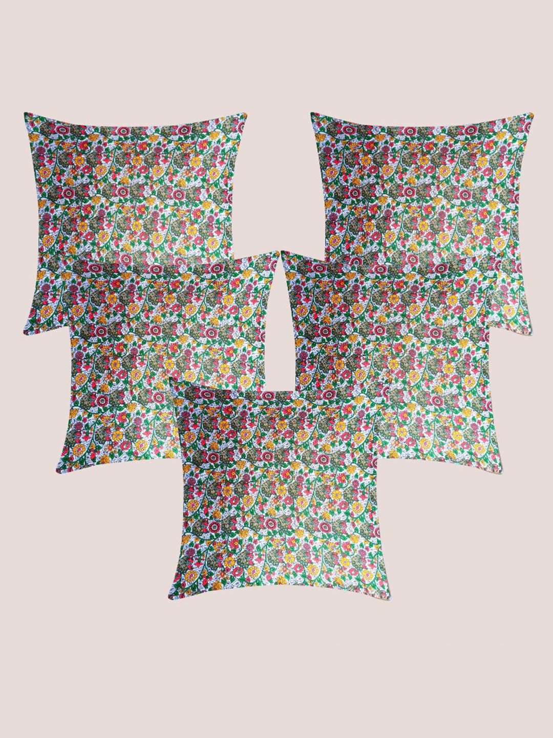 

Molcha Printed Magic Green & White 5 Pieces Floral Square Cushion Covers