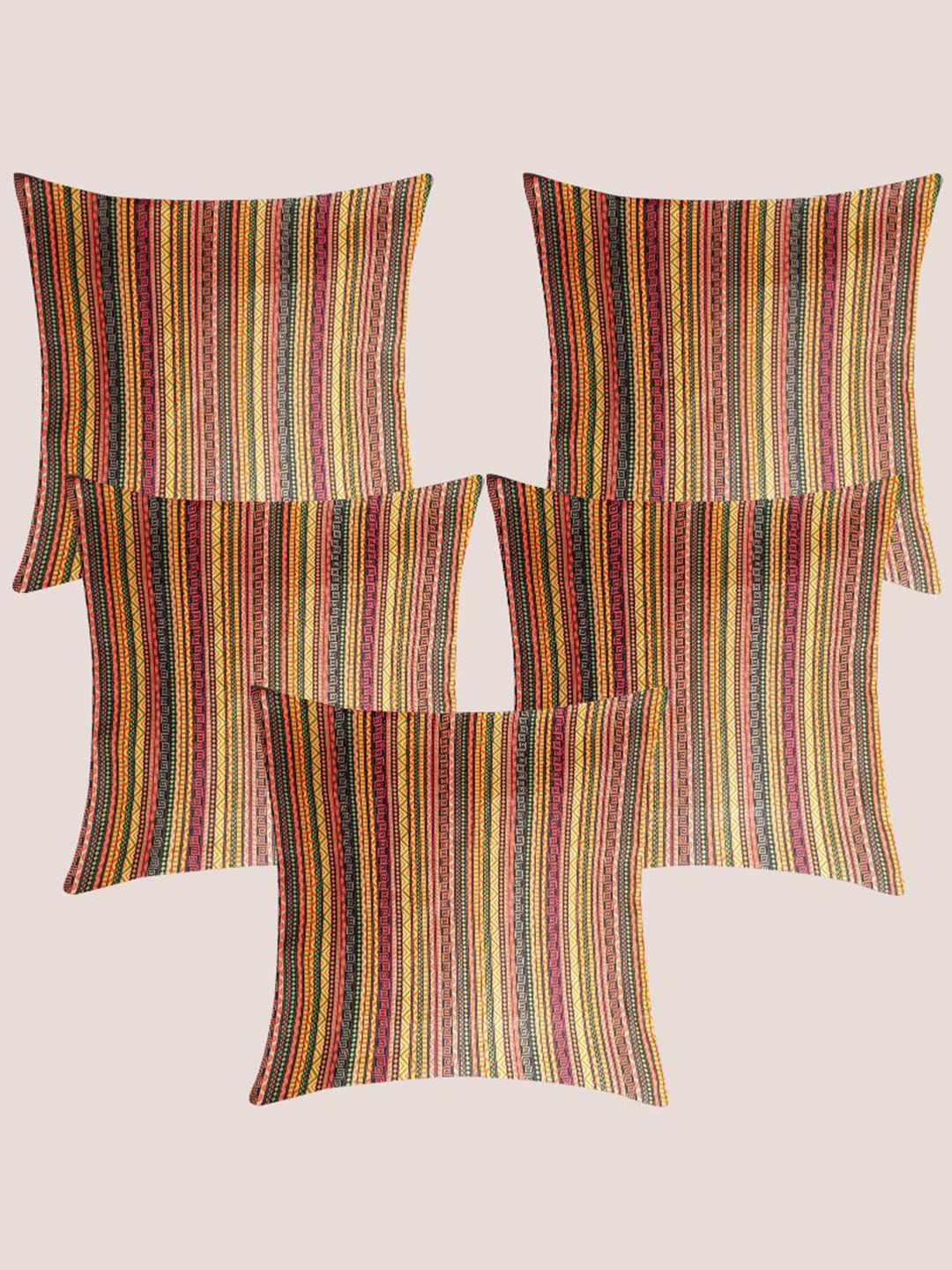

Molcha Brown & Yellow 5 Pieces Striped Square Cushion Covers