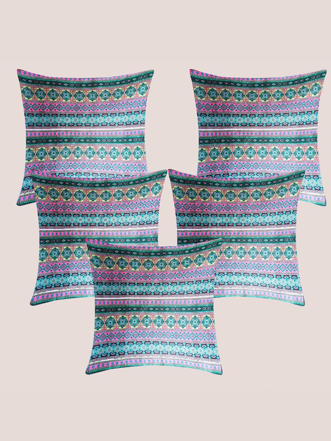 

Molcha Printed Magic Green & Pink 5 Pieces Ethnic Motifs Square Cushion Covers