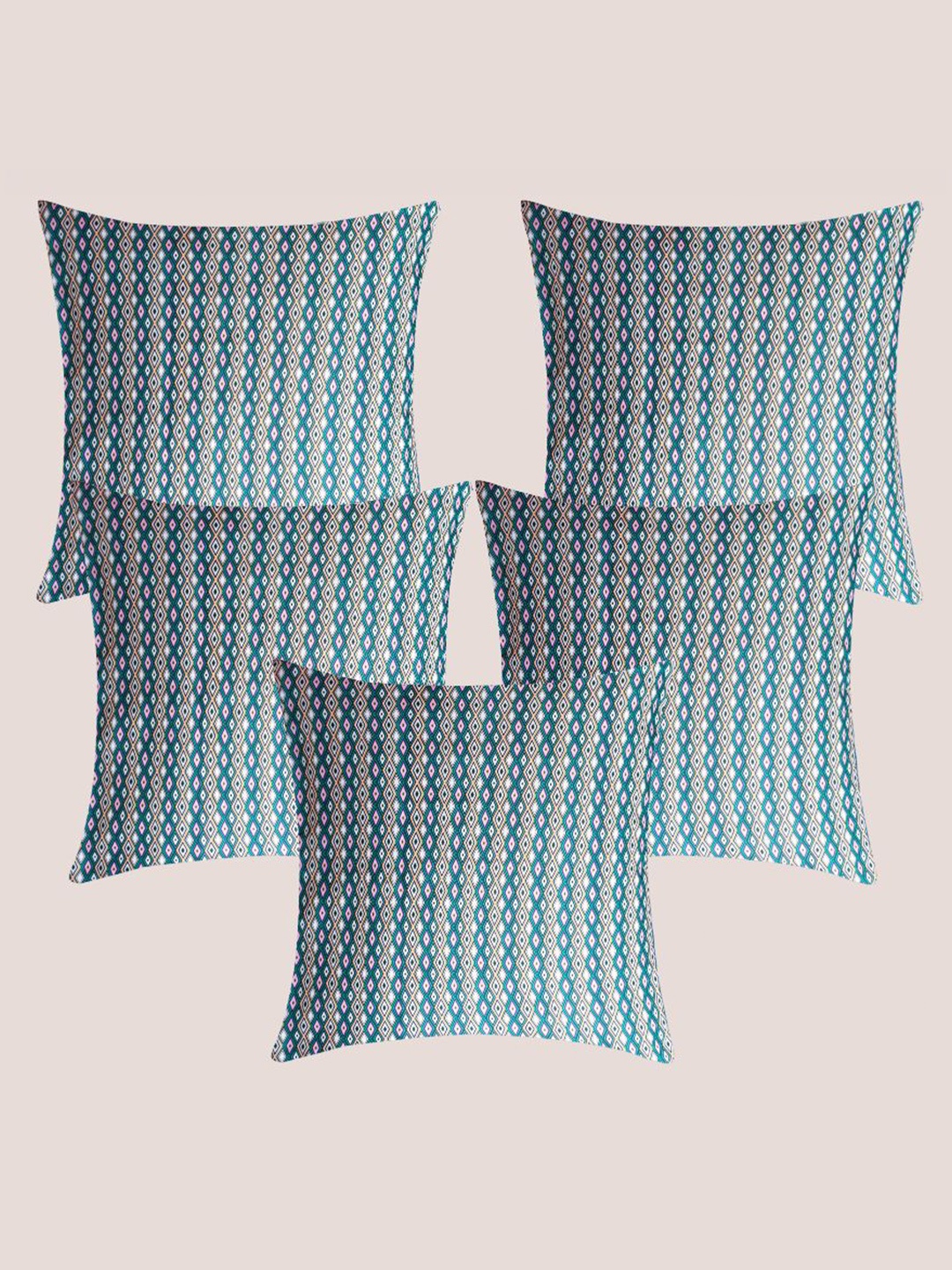 

Molcha Printed Magic Blue & Pink 5 Pieces Geometric Square Cushion Covers