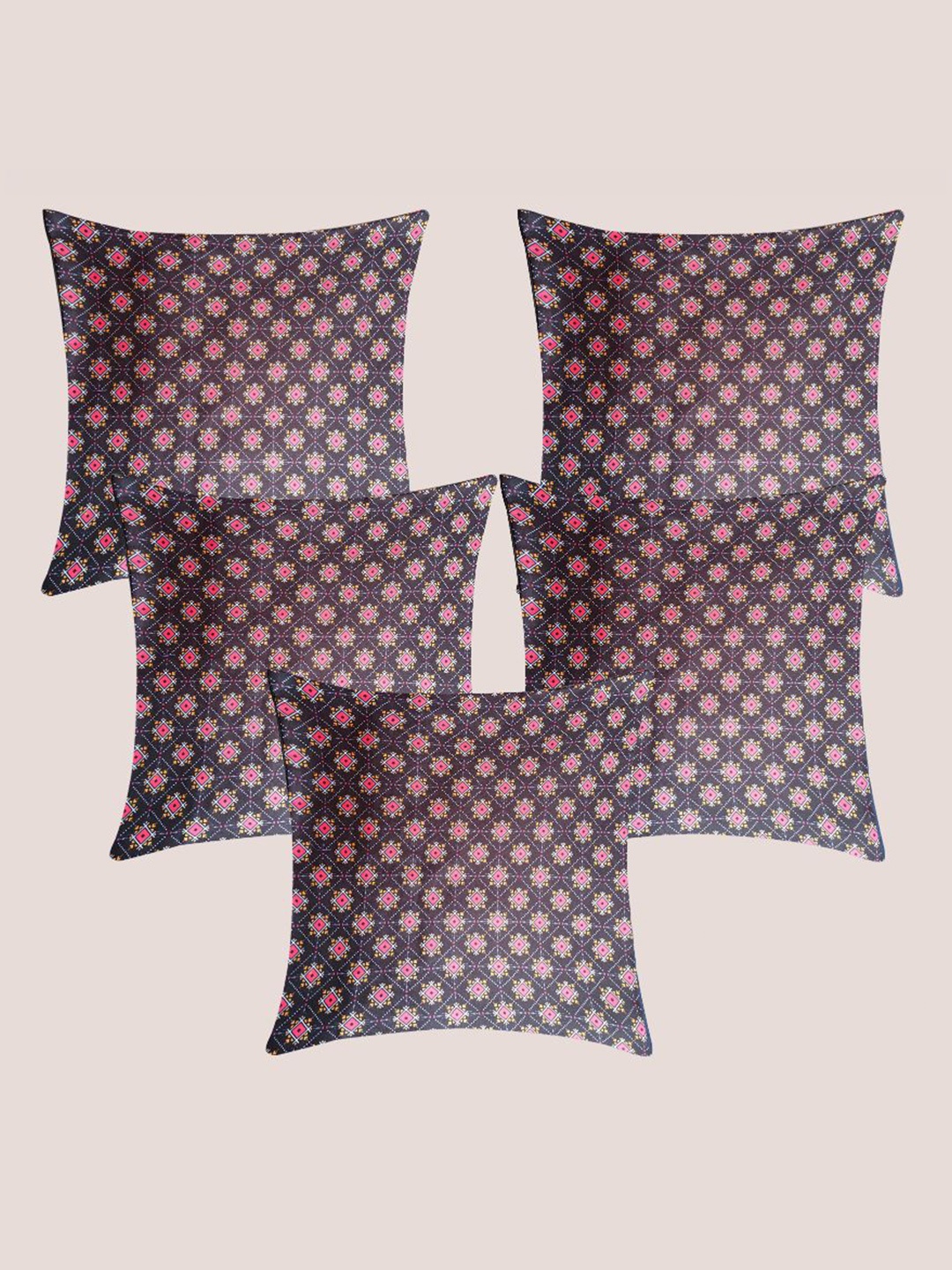 

Molcha Blue & Pink 5 Pieces Ethnic Motifs Printed Cotton Square Cushion Covers