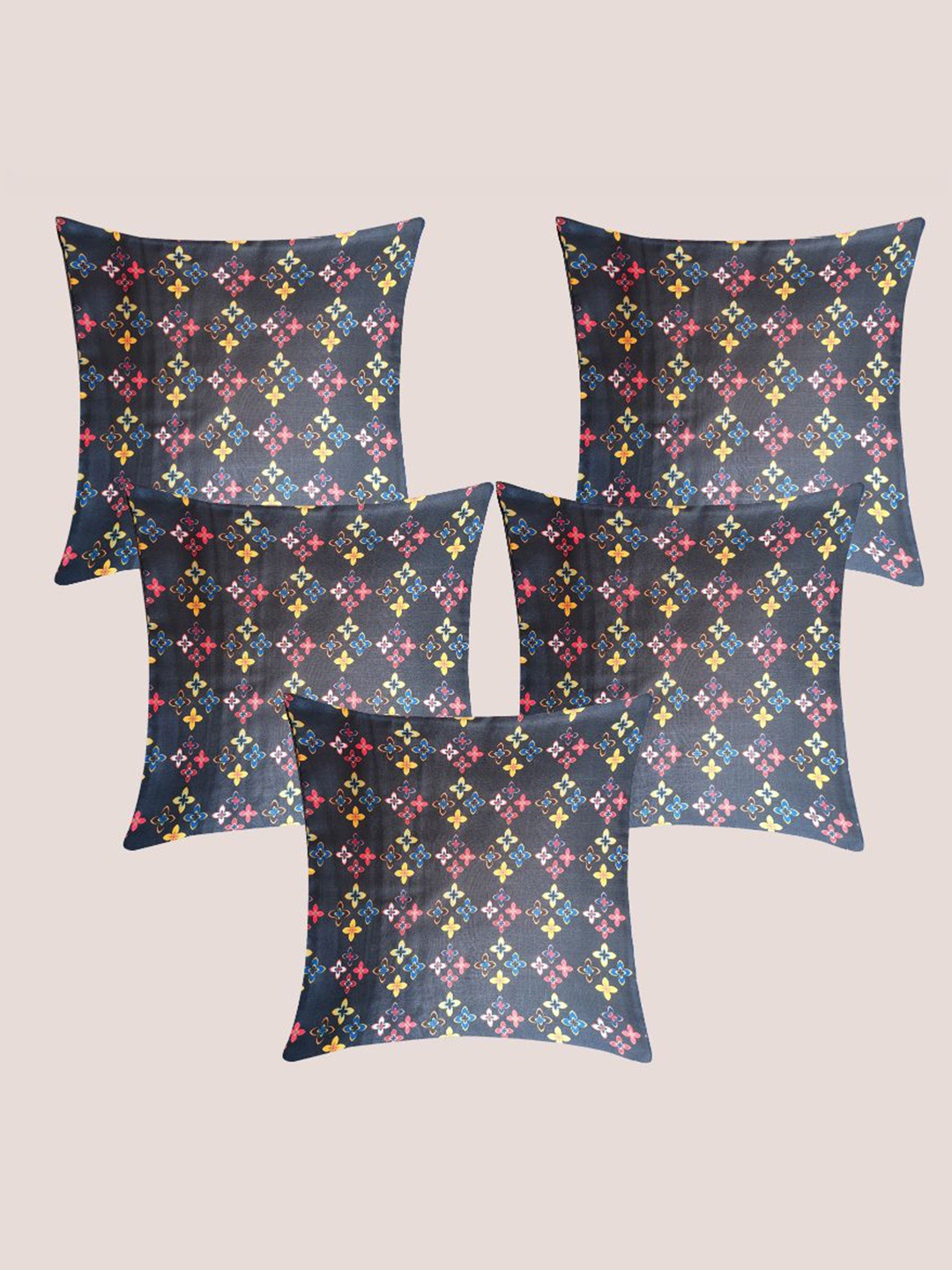 

Molcha Black & Yellow 5 Pieces Ethnic Motifs Square Cushion Covers
