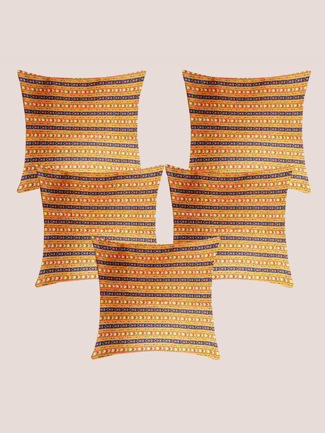 

Molcha Yellow & Blue 5 Pieces Ethnic Motifs Square Cushion Covers