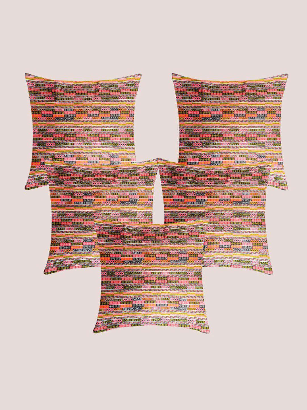 

Molcha Orange & Green 5 Pieces Ethnic Motifs Square Cushion Covers