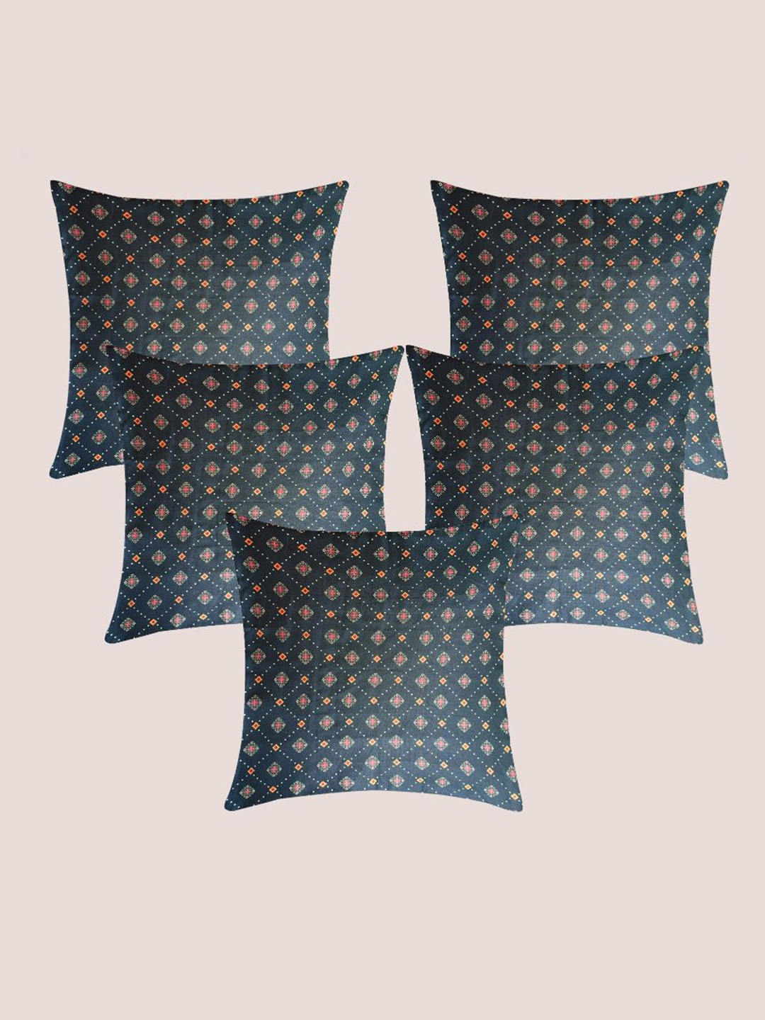 

Molcha Green & Pink 5 Pieces Ethnic Motifs Printed Cotton Square Cushion Covers