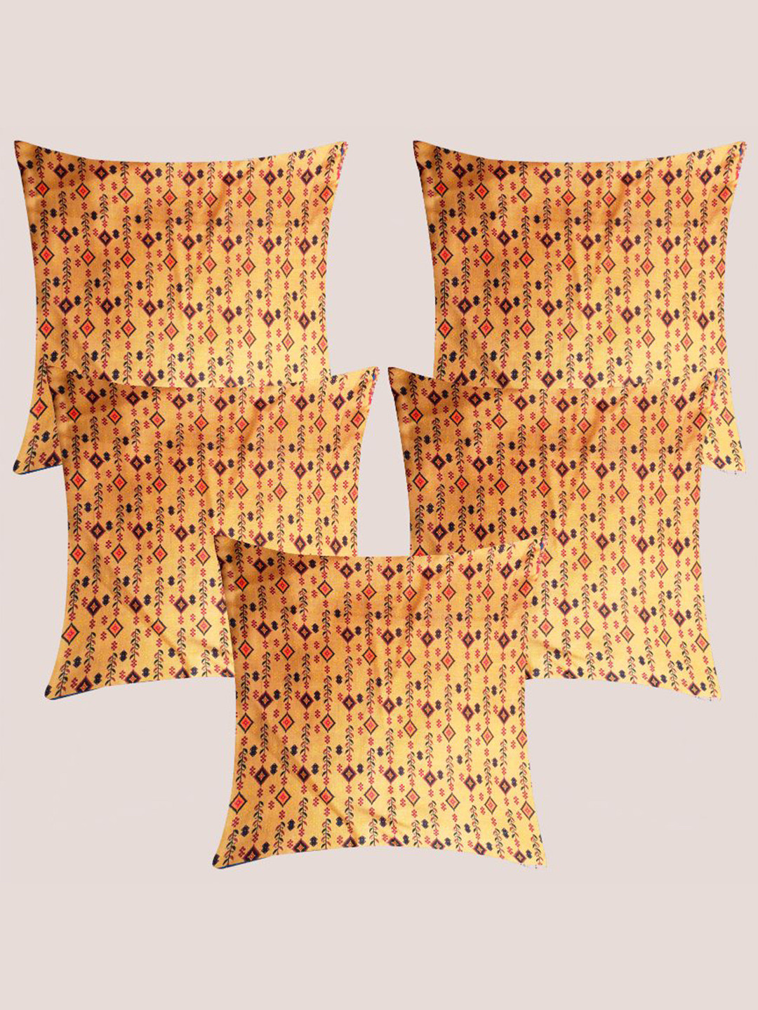 

Molcha Orange & Red 5 Pieces Geometric Printed Cotton Square Cushion Covers