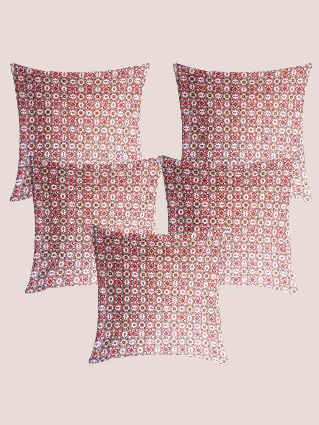 

Molcha Pink & White 5 Pieces Ethnic Motifs Printed Cotton Square Cushion Covers