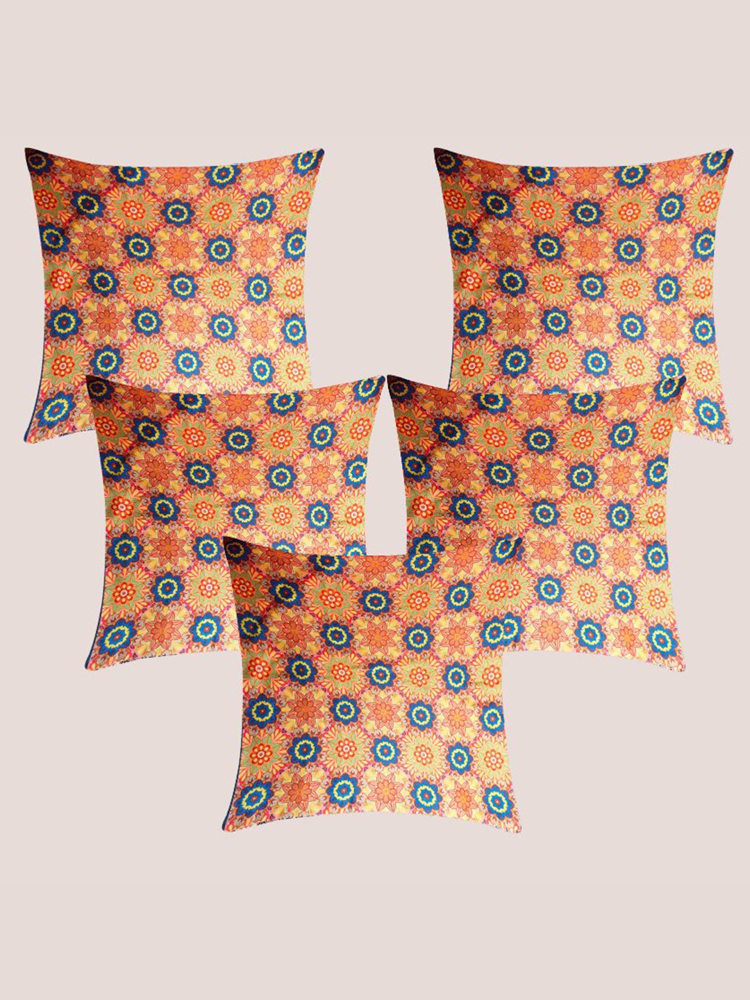 

Molcha Orange & Blue 5 Pieces Floral Square Cushion Covers