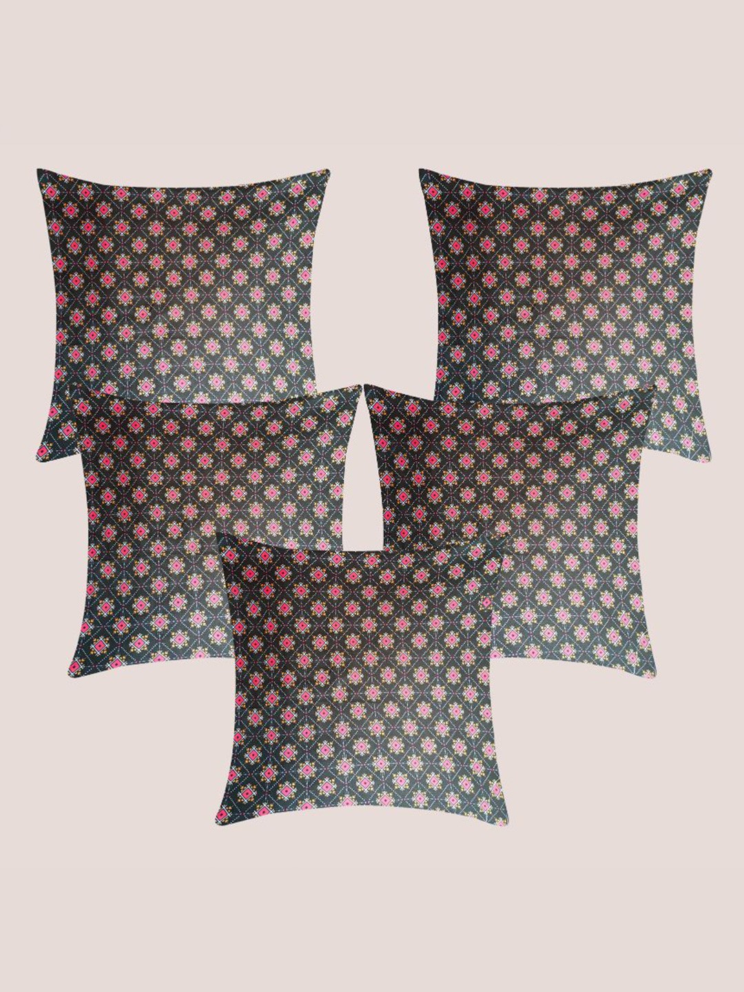 

Molcha Green & Pink 5 Pieces Ethnic Motifs Square Cushion Covers