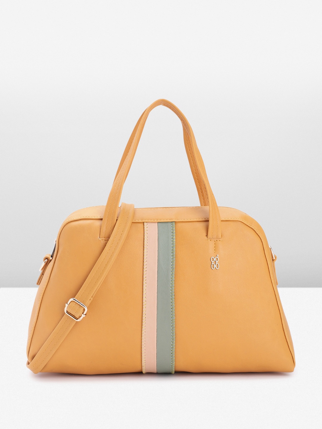 

Baggit Solid Structured Handheld Bag with Minimal Striped Detail, Mustard