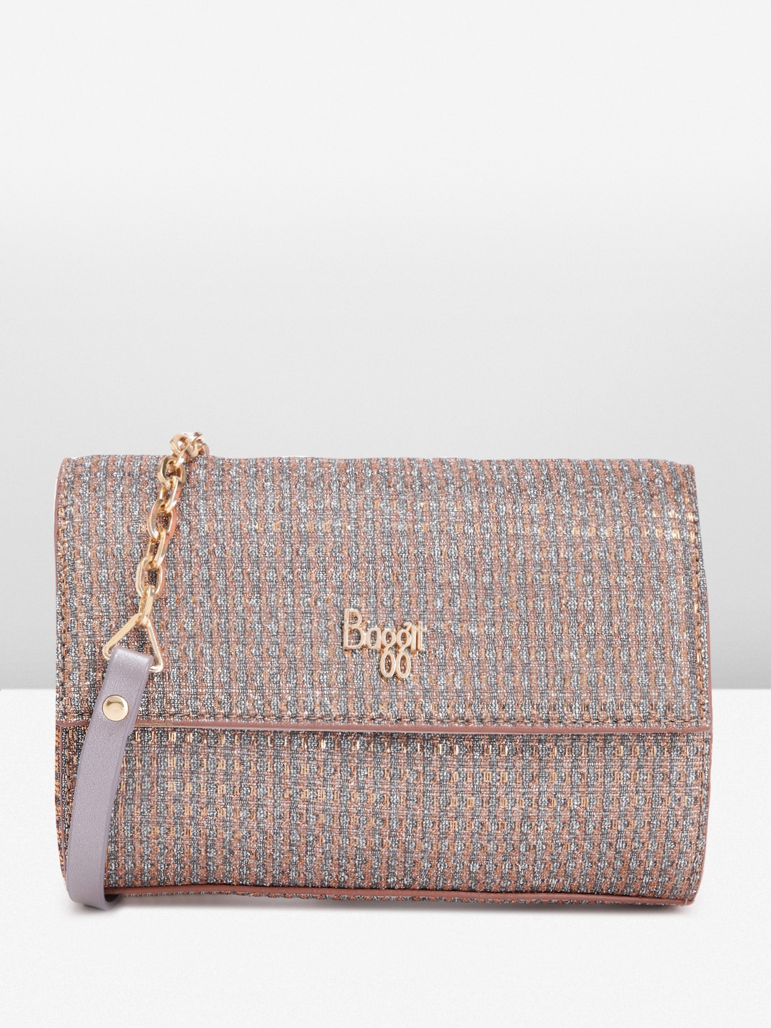 

Baggit Women Embellished Foldover Clutch With Shoulder Strap, Copper