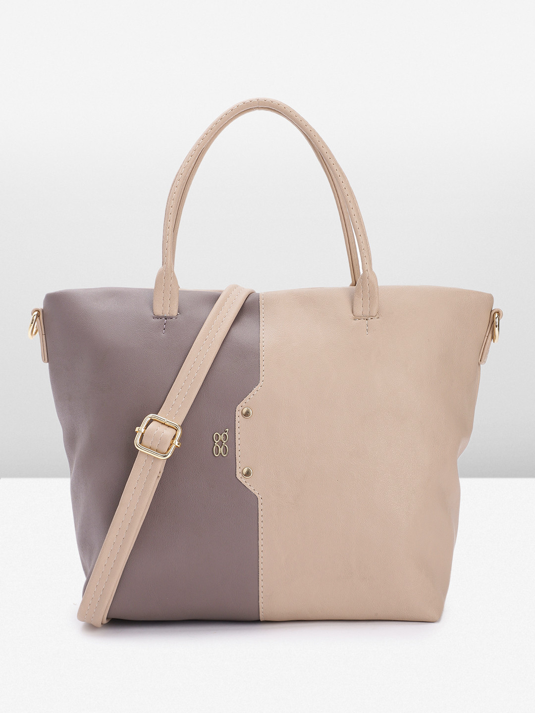 

Baggit Colourblocked PU Structured Handheld Bag With Minimal Studded Detail, Beige