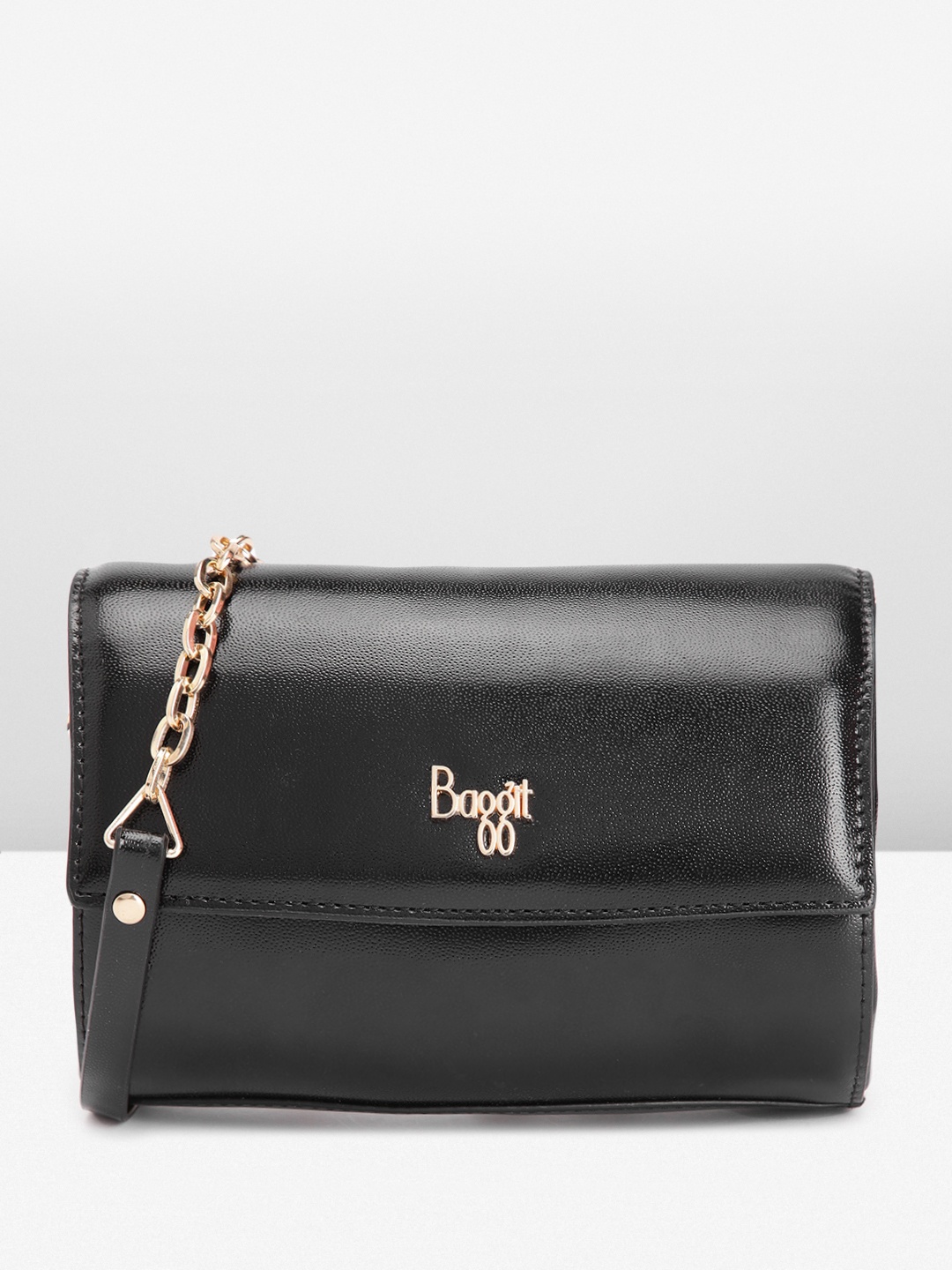 

Baggit Women Solid Foldover Clutch With Shoulder Strap, Black