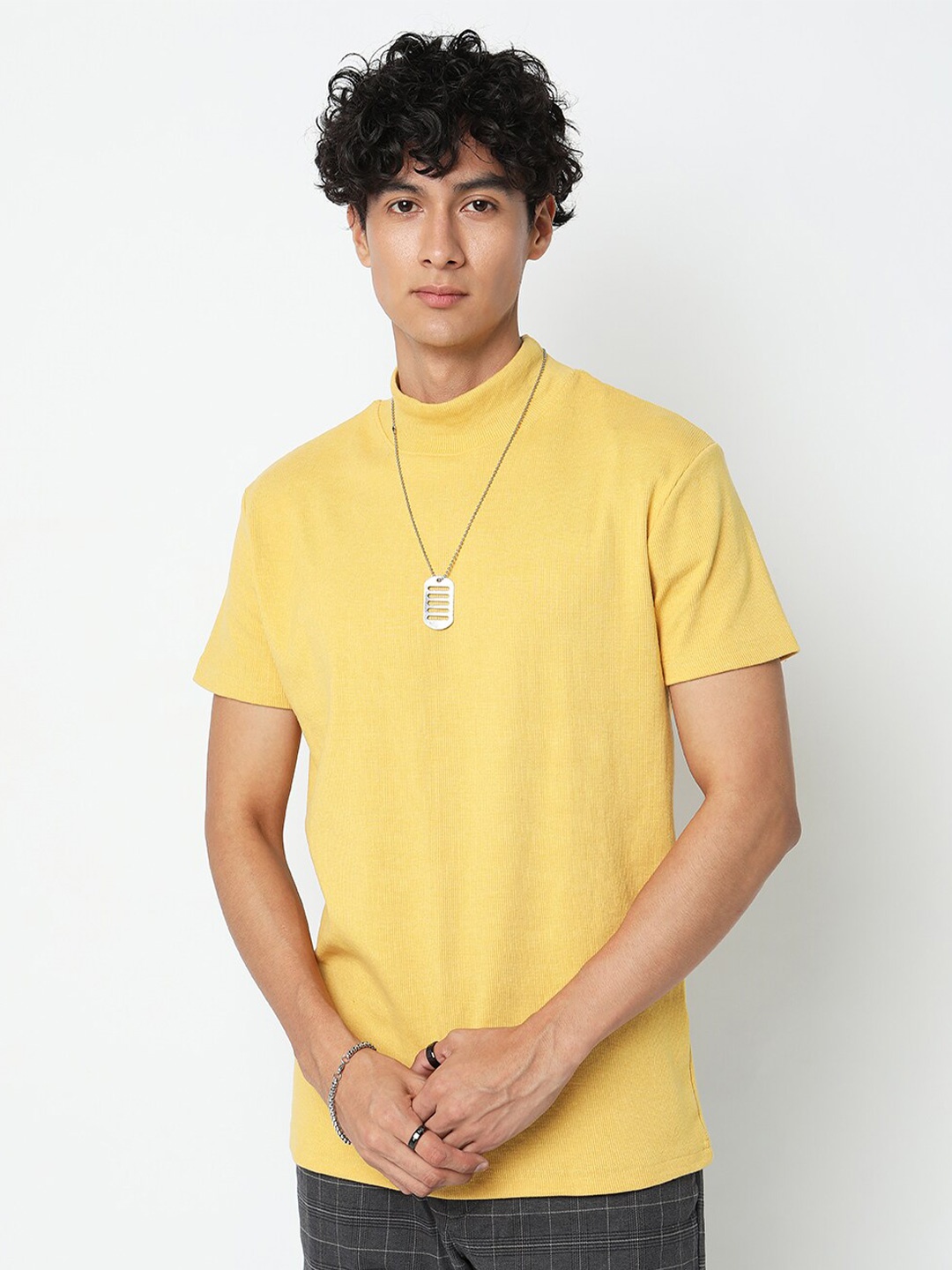 

7Shores High Neck Short Sleeve Cotton T-shirt, Yellow