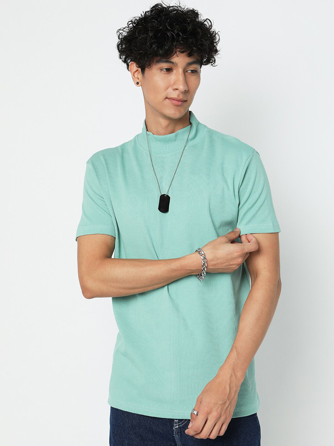 

7Shores High Neck Short Sleeve Cotton T-shirt, Green