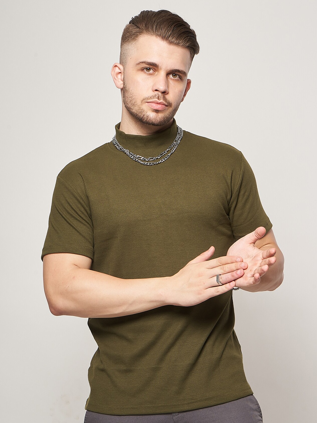 

7Shores High Neck Short Sleeve Cotton T-shirt, Olive