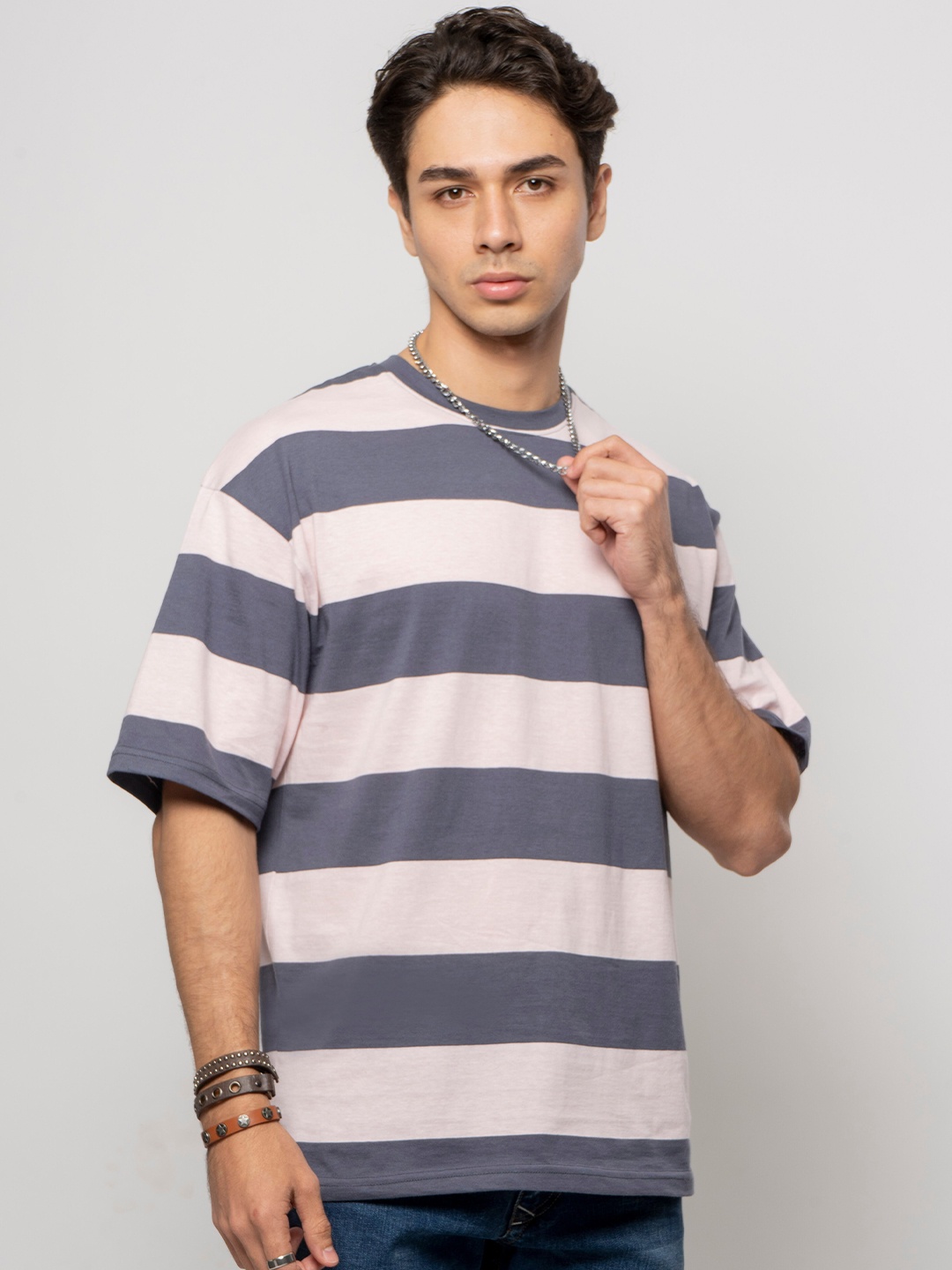 

7Shores Striped Drop-Shoulder Sleeve Cotton T-shirt, Green