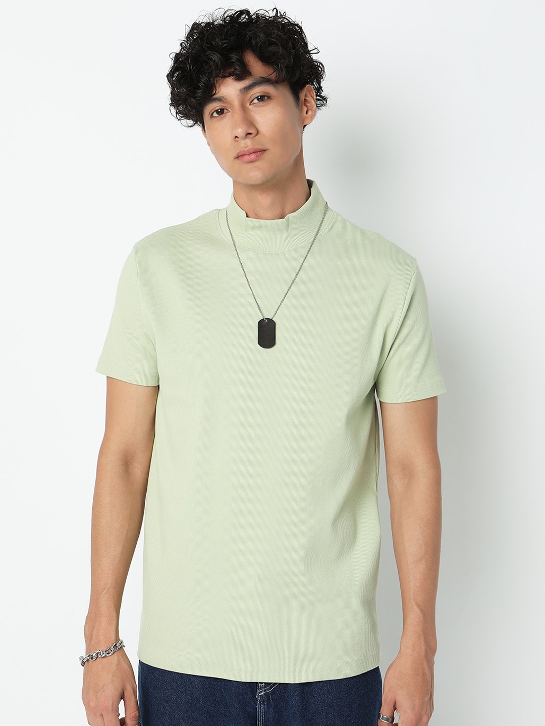 

7Shores High Neck Short Sleeve Cotton T-shirt, Green