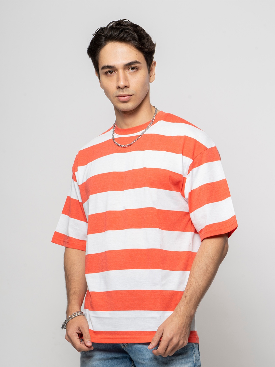 

7Shores Striped Drop-Shoulder Sleeve Cotton T-shirt, White