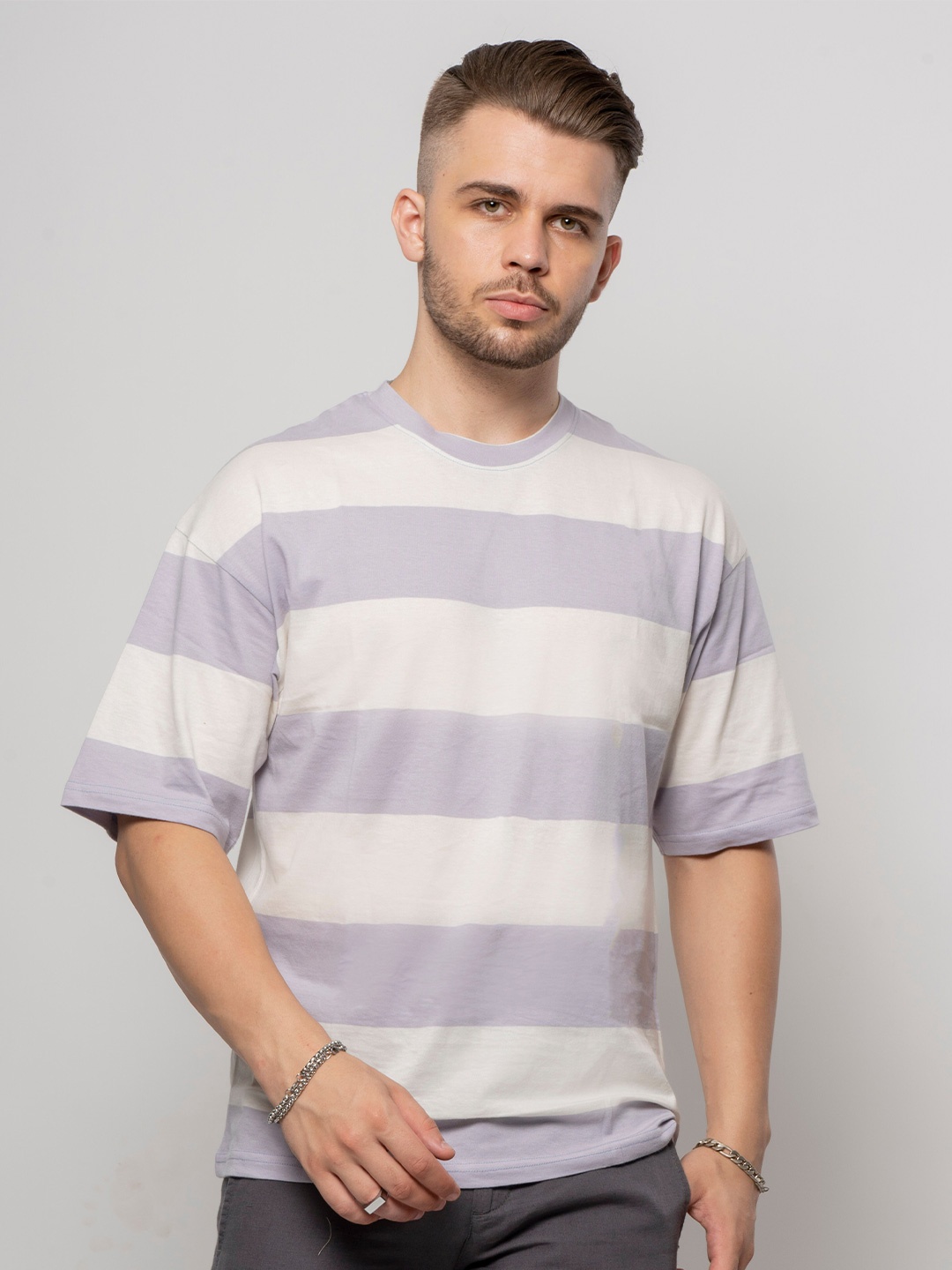 

7Shores Striped Drop-Shoulder Sleeve Cotton T-shirt, White